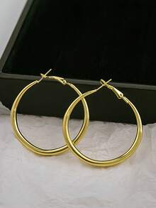 1Pair Minimalist Plain Hoop Earrings, Suitable For Women's Evening Party, Holiday Gift - A - View 5