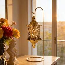 1pc Halloween Vintage Hollow Candle Lantern With Base, Hollow Tea Candle Holder, Suitable For Home Decor, Wedding Party Romantic Home Decoration, Living Room Bedroom, Moroccan Style Artistic Light Projection Design, Create Warm Atmosphere Wedding Decoration - Hollow Candle Holder - View 9