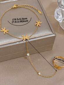 1pc Gold-Plated Elegant Geometric Multi-Color Zirconia Chain Bracelet With Ring Finger Chain, Suitable For Women, Party, Daily, Christmas, Valentine's Day/Wedding - Multicolor - View 9