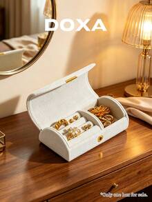 DOXA Hidden Magnetic Clasp Leather Travel Jewelry Organizer Box With Ring Slots, Scratch-Resistant Portable Jewelry Storage Case - Beige - View 2