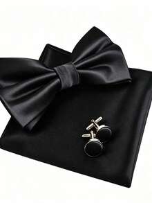 1 Set 3pcs Men's Elegant, Luxurious, Fashionable Suit Set, Men's Tuxedo Bow Tie, Pocket Square And Cufflinks Set, Suitable For Weddings, Parties And Other Important Occasions - Multicolor - View 1