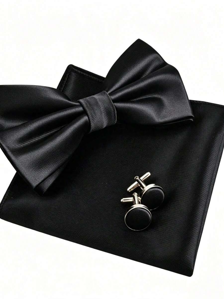 1 Set 3pcs Men's Elegant, Luxurious, Fashionable Suit Set, Men's Tuxedo Bow Tie, Pocket Square And Cufflinks Set, Suitable For Weddings, Parties And Other Important Occasions - Multicolor - View 1