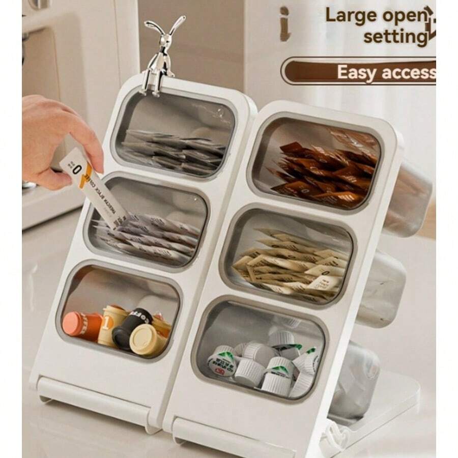 1‑Pack Multi‑Compartment Desktop Storage Organizer, Detachable Coffee Pod Tea Bag Holder, Versatile Countertop Caddy For Coffee Capsules, Pens, Makeup Brushes, Pantry Kitchen Office Breakroom & Vanity Decor Gift