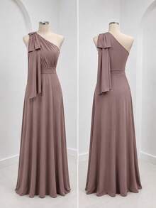 Long Party Dress With Lace, Lined Cups, Comfortable, Elegant, Simple - Mocha Brown - View 2