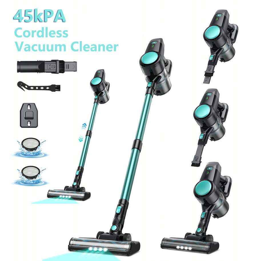 INSE Cordless Stick Vacuum Cleaner, Powerful Suction Vacuum With Telescopic Tube, LED Display, Lightweight Vacuum Cleaner, Multifunction Vacuum Cleaner For Hardfloor, Carpet, Pet Hair, Home Gifts, Cyan - 查看 1