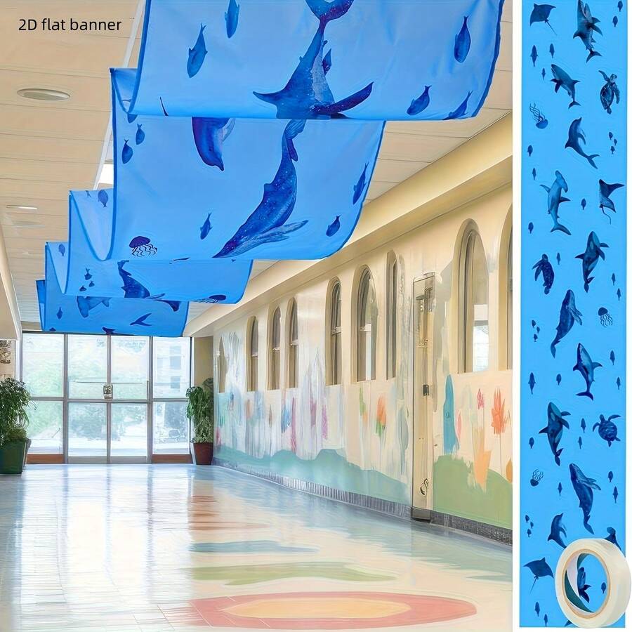 Ocean Party Decorations, Underwater World Ceiling Hanging Banners, Children's Birthday Decor, Hallway Ceiling Hanging Decorations, Marine Animal Banners, Underwater Theme Scene Setup - A - View 1