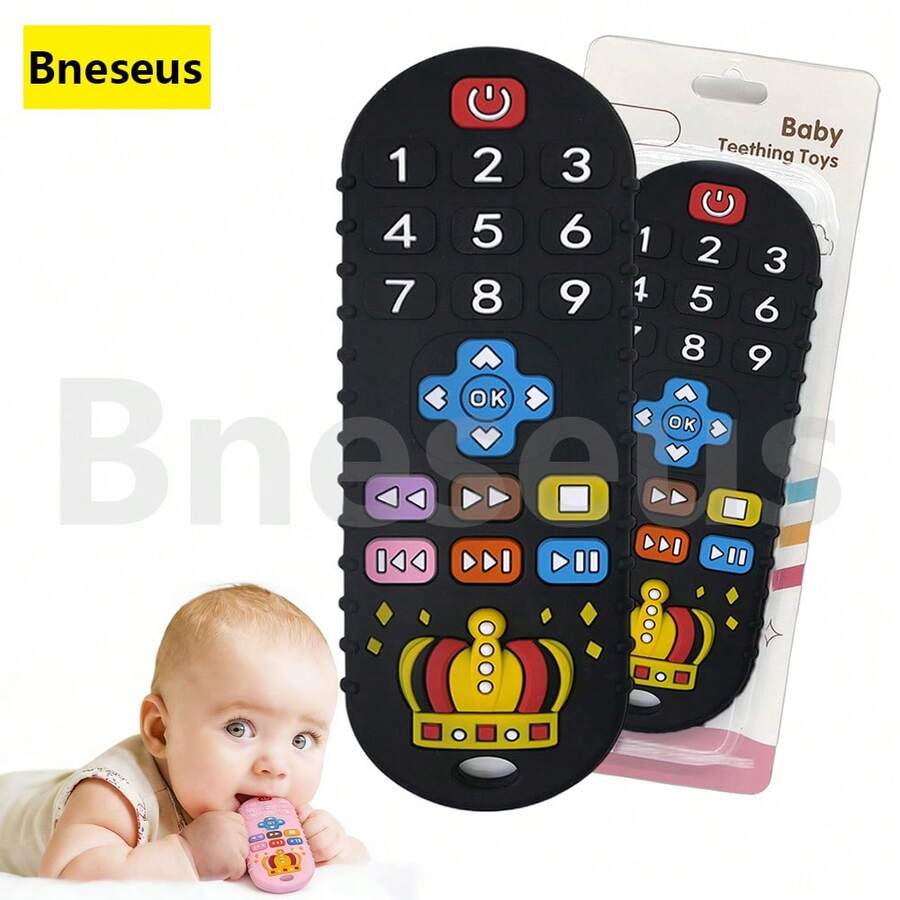 Bneseus 1pc Teething Toy Suitable For 6-24 Months Infants, Remote Control Shaped Teether, Small Crown Design Chewing Toy For Boys And Girls, Ramadan And Eid Gifts - Remote Control Teether - Cardboard Version - View 1