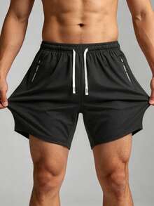 [Men's Shorts]Men's Outdoor Sports Shorts With Drawstring Waist And Multiple Pockets, Comfortable To Wear Black - Black - View 3
