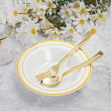 100pcs Gold Stainless Steel Cutlery, Suitable For Catering, Parties, Dinners, Weddings, Spring Picnics, Summer Gatherings - Gold - View 10