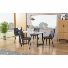 Dining Chair Set Of 4 - Dark Grey - Design Chair With Backrest, Linen Seat Cushion - Grey - View 2