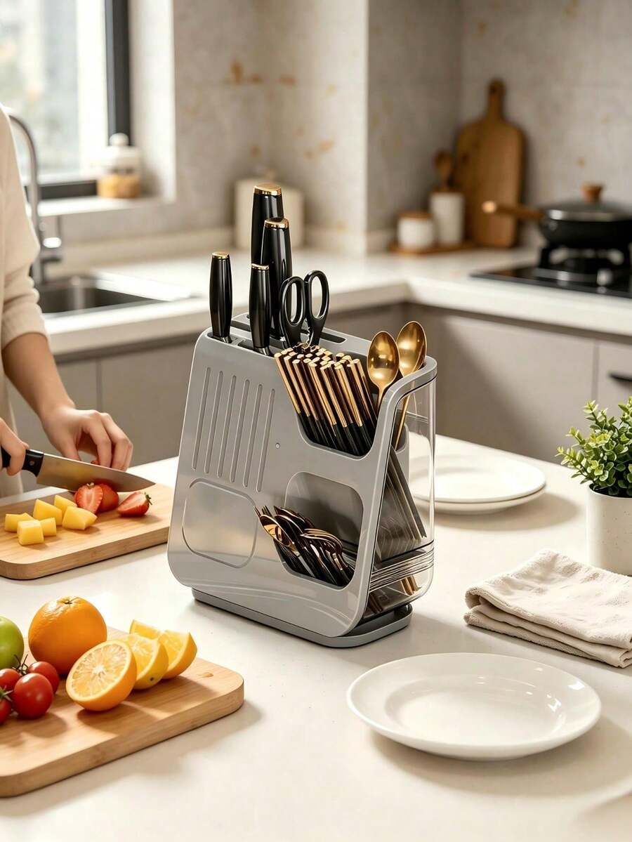New Kitchen Multifunctional Knife & Chopstick Storage Rack, Countertop Knife, Spoon & Fork Draining Rack - Multicolor - View 1