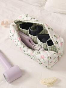 Octagonal Compartment Hair Dryer Storage Bag With Ditsy Floral Quilted Design, Large Capacity Travel Hair Dryer Storage Bag. Multifunctional, Portable, Lightweight, Durable, Fashionable, Suitable For Home, Outdoor And Daily Use, Also An Essential Item For Back To School Season - Clear - View 14
