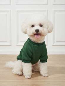 LUCKIE LABO 1pc Simple Cute Paw Print Slogan Pattern Printed Polyester No-Hood Sweatshirt For Cats And Dogs, Anti-Flea, Reduces Shedding, Breathable, Suitable For Indoor And Outdoor Use - Dark Green - View 4
