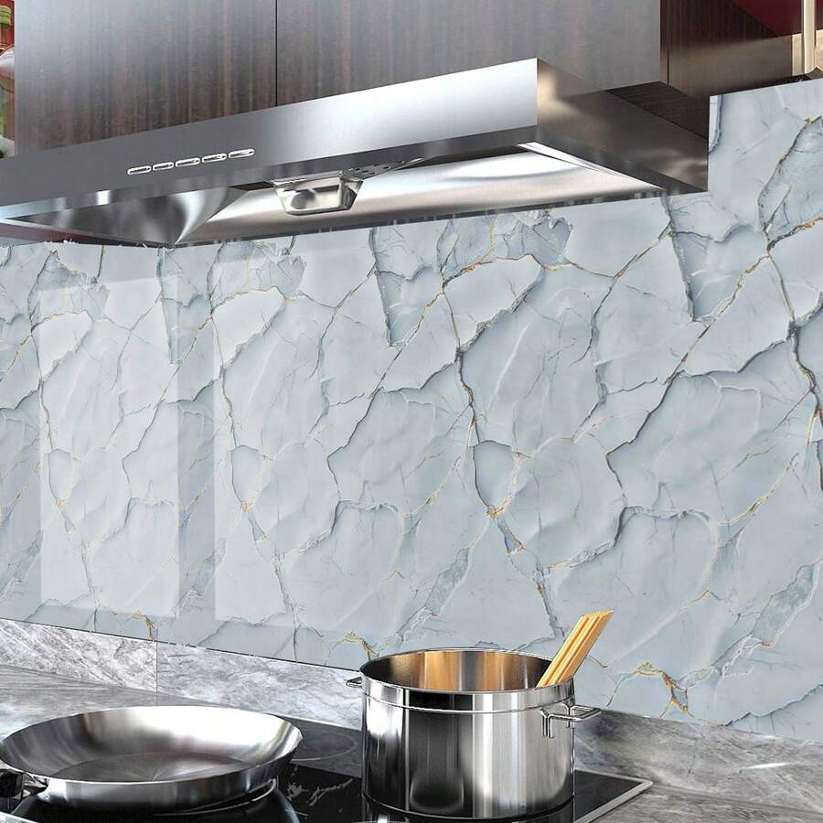 1 Roll - Blue 3D Marble Pattern Waterproof Wall Sticker - Heat Resistant And Oil Resistant - Waterproof And Oil-Proof Self-Adhesive Wallpaper - Suitable For Kitchen - Bathroom - Stove Countertop - Tile Cabinet Repair - Marble Film Design - Heat Resistant Countertop - Marble Texture - Easy Installation - Marble Countertop - Bluestone Gilded - View 1