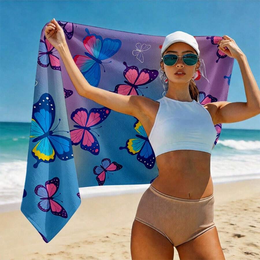 1 PC Printed Microfiber Beach Towel, Sand Resistant Large Swim Towel, Soft Portable Lightweight Towel For Beach, Swimming Pool, Travel, Camping, Summer Beach Accessory - Mint Blue - View 1