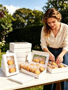 50pcs/30pcs/10pcs/1pc Kotak Dessert Putih dengan Jendela, Kotak Kemasan Cokelat, Ukuran 7*4.3*1.5 Inci, Cocok untuk Cokelat, Kue Pastri, Biskuit, Makanan Penutup, Donat, Sempurna untuk Ulang Tahun, Pesta, Pertemuan, dan Natal. - MultiWarna - View 4