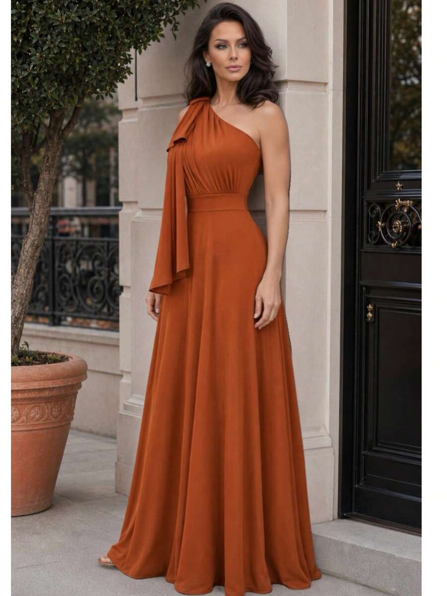 Long Party Dress With Lace, Lined Cups, Comfortable, Elegant, Simple - Naranja Quemada - Ver 1