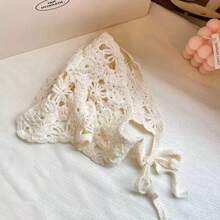 1件法式復古頭巾，女款甜美可愛手工鉤編三角巾，適合戶外活動如徒步、露營，防曬防風 - 純色款 - 查看 6