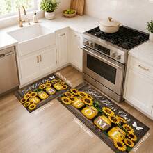 1pc Country Farmhouse Sunflower HOME Letter Print Kitchen Mat, God Bless Our Home Wood Grain Butterfly Pattern Polyester Doormat Floor Rug, Suitable For Kitchen, Entryway, Living Room, Bedroom And Home Decor - Multicolor - View 8