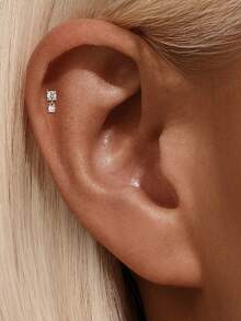 AnlaScheer 1pc S925 Sterling Silver Moissanite Tassel Flat Back Cartilage Ear Stud, Hypoallergenic Design, Exquisite Women's Daily Wear Party Gift Earring - Silver - View 4