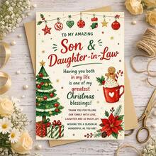 1 Greeting Card + 1 Envelope Warm Festive Christmas Greeting Card, Decorated Tree And Cocoa Mug To My Amazing Son And Daughter In Law, Holiday Season Watercolor Style Elegant Card. - View 9