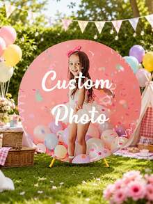 Customizable Round Backdrop, Personalized Round Background With Photo And Logo, Suitable For Baby Shower, Birthday, Wedding And Party Photography Studio Background Decoration - Multicolor - View 4