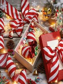 1 Roll 4.5m Red & White Diagonal Stripe Ribbon, Red & White Candy Cane Striped Border Christmas Ribbon, Christmas Packaging Handmade Decoration Ribbon, Christmas Decoration, Candy Cane Woven Ribbon, Wreath Bow, Holiday Party Decoration, Suitable For Gift Wrapping, Christmas Tree Bow, Wreath, Floral Decoration, Holiday DIY Handmade Decoration - Multicolor - View 6
