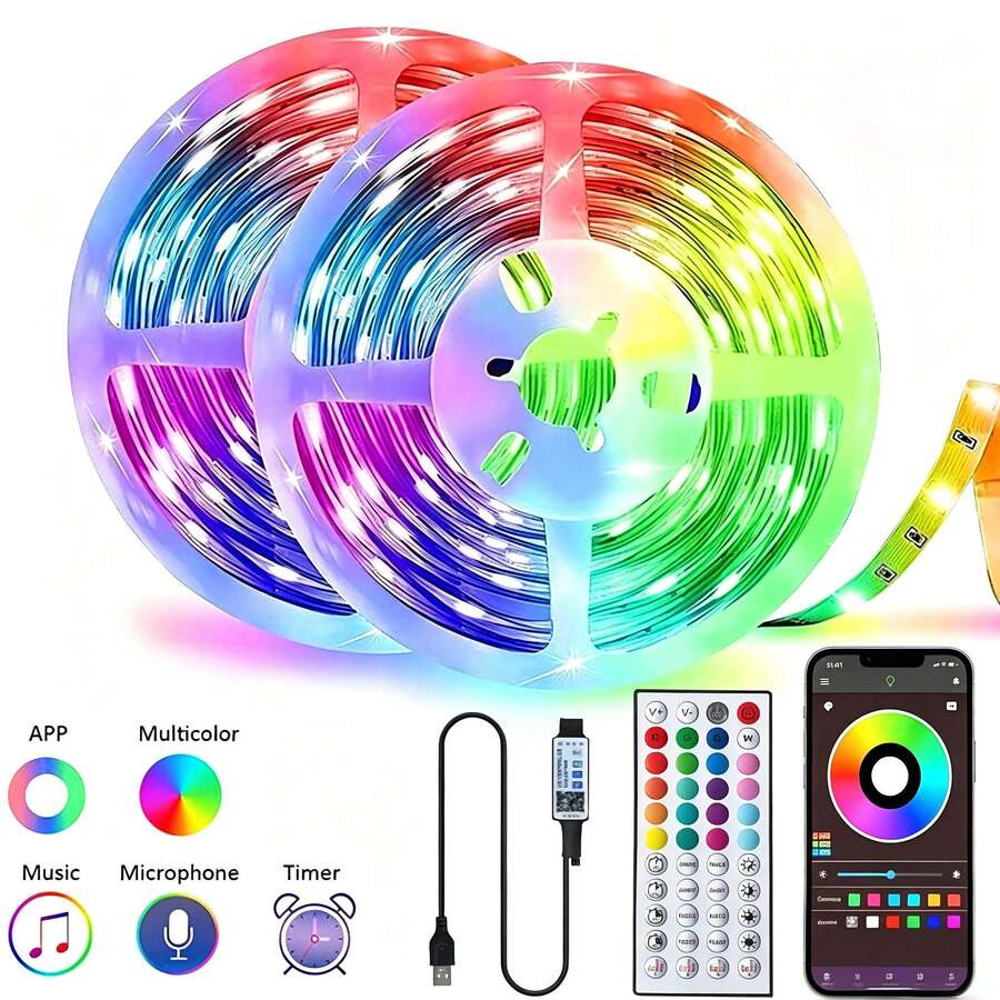 GHUSTAR RGB LED Lights With Music Sync Color Changing, Remote & App Control, Bluetooth, For Room, Home, Kitchen, Party Decor