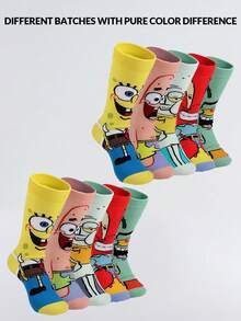 SpongeBob SquarePants 5/3/2/1雙中性趣味卡通印花襪，適合日常穿著、旅行、學校，低筒短襪，學生船襪。絕佳禮物，聖誕禮物、旅行禮物、婚禮禮物、聖誕派對禮物，送給媽媽的禮物、男士生日禮物、爸爸禮物、新年禮物、送給朋友的趣味禮物 - 彩色 - 查看 2