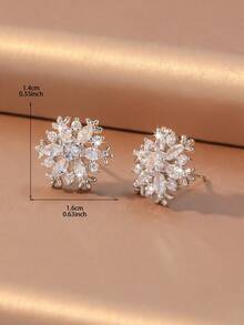 1 Pair/Winter Luxury Style Silver-Plated Stud Earrings, Elegant Earrings Fully Set With Marquise And Round Zirconia Snowflake Design, Creative Ear Studs For Women, Christmas, Wedding, Party, Daily Wear - Multicolor - View 7