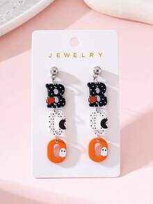1 Pair Halloween Cute BOO Pumpkin Ghost Enamel Design Women's Fashion Jewelry Earrings, Perfect Decoration For Holiday Parties - Multicolor - View 1