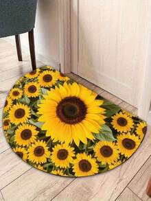 1pc Sunflower Welcome Doormat (Crescent-Shaped/Semi-Circle) – Indoor/Outdoor Mat, Featuring Bright Yellow Sunflower And Green Leaf Design; Durable, Suitable For Entryway, Porch And Front Door – Easy To Clean Gift Mat - C - View 8