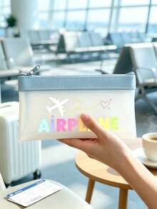 Airplane Theme Document Organizer/Passport Holder, Airplane Route, Travel Elements English Letter Print, Zipper Pouch, Cash Envelope, Passport Organizer, Transparent Bank Deposit Bag, Smooth Zipper Lightweight Portable. Travel, Vacation Boarding Document Storage, Daily Receipt And Stationery Organization, Suitable For Men And Women Travelers, Back To School Season, Travel Season Gift Choice, Practical Small Gift For Loved Ones And Friends - Multicolor - View 8