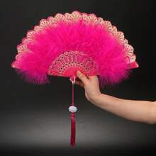 1pc Faux Feather Embroidered Floral Fan - 1920s Vintage Flapper Hand Fan, Suitable For Masquerade, Dance, Halloween, Christmas & - 1920s Prohibition Era, Hand Fan, Historical Dance Party Prop - Multicolor - View 15