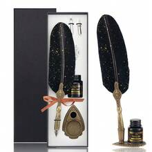 1 Set Feather Pen Set, Shiny Feather Pen Set, Vintage Calligraphy Ink Pen (Includes Ink), 2 Replacement Nibs, Pen Holder, Luxury Vintage Signature Pen, Easter, Halloween And Christmas Letter Writing Pen, Back To School Essential Souvenir, High-End Packaging Gift - Sets - View 16