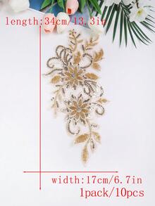Colorful 3d Embroidery Beaded Patch For Wedding Dresses, Gowns, Tulle, Lace, Diy Costumes, Length: 31cm/Width: 16cm - Gold - View 8