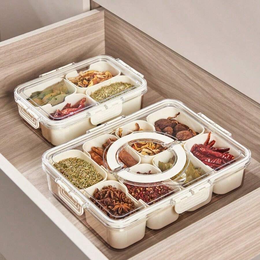 1件露營廚房冰箱密封水果與香料收納盒,乾果與調味料分裝儲存罐 - 彩色 - 查看 1
