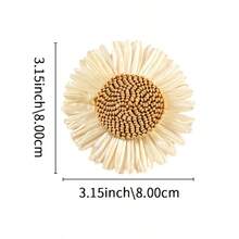 Aplicações de Flores de Margarida Tecidas em Ráfia Boho, Remendos Artesanais de Girassol Rústico com Pétalas de Cetim, Enfeites Decorativos DIY para Embrulho de Presentes, Broche, Decoração de Casamento e Casa, Suprimentos Artesanais Boêmios de Fazenda - Multicolorido - Visão 10