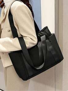 Unisex Casual Shoulder Bag, Large Capacity Tote Bag, Student Backpack, Solid Color Shoulder Bag, Gym Bag, Travel Bag, Suitable For School And Work Use - Pink - View 4