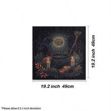 1pc Retro Autumn Witch Tarot Table Cloth Two Black Ravens Cauldron Pumpkin Candle Pentagram Star Print Square Altar Cloth Lightweight Divination Mat Wall Hanging Home Decor - Black - View 8