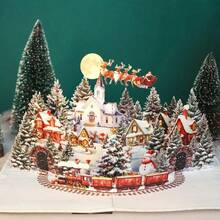 1pc 3D Pop-Up Christmas Card - Christmas Eve Scene With Santa Claus, Reindeer, Snow Village And Moonlight Sky - Holiday Greeting Card | Festive Design | Detailed Illustration, Christmas Card Style And Color Randomly Sent - Christmas Card - View 7