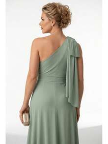 Long Party Dress With Lace, Lined Cups, Comfortable, Elegant, Simple - Olive Green - View 5