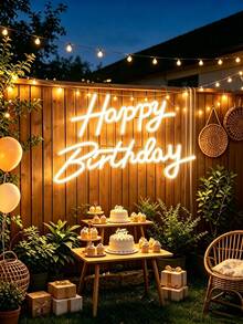 1件 Happy Birthday LED 霓虹燈牌，節日牆面裝飾，居家派對與宿舍牆面裝飾，USB供電，生日派對主題完美選擇 - 生日快樂燈牌 - 查看 3