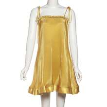 Elegant Garden Party Look| Yellow Flowy Mini Dress With Textured Fabric, Ideal For Outdoor Tea Party, Bridal Shower & Casual Gathering - Yellow - View 5