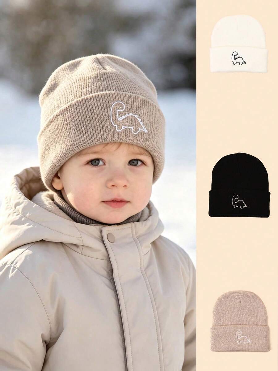 Children's Autumn New Knit Hat, Cute Embroidered Dinosaur Design, Suitable For Boys And Girls Aged 1-4 Years - Multicolor - View 1