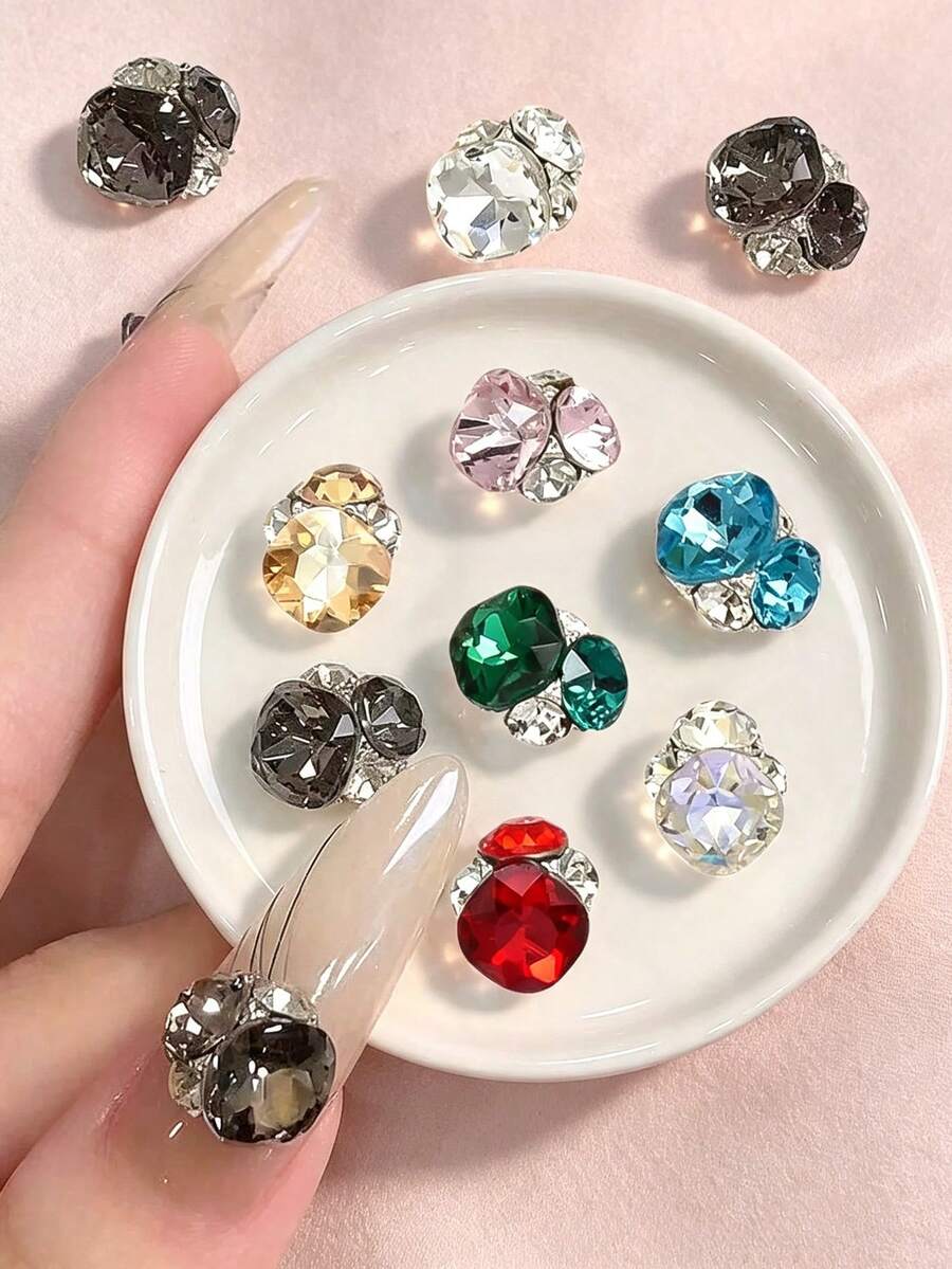 5件裝方形疊層水鑽!水晶水鑽,超亮美甲裝飾,即用配件,彩色DIY美甲用品 - 彩色 - 查看 1