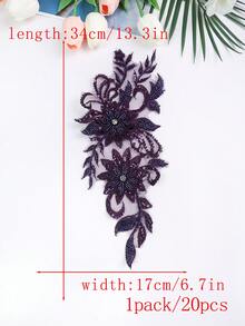 31cm X 16cm Colorful 3D Embroidered Beaded Applique, Tulle Lace Decorative Trim For DIY Wedding Dress, Performance Costume - Purple - View 8