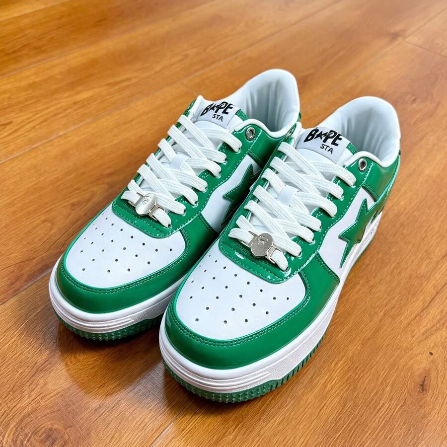 A BATHING APE 經典星星 Logo BAPE STA 低筒中性休閒運動球鞋 - 白綠鏡面 - 查看 1