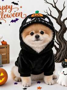 1PC Pet Clothes 2026 Autumn/Winter New Small Dog Puppy Cat Cute Holiday Costume Windproof Warm Plush Halloween Transformation Outfit - Pumpkin Ghost - Black - View 2