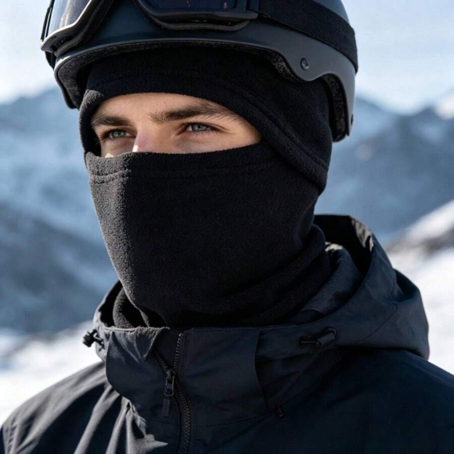 1 buah/2 buah Balaclava Fleece Penutup Kepala Wajah Penuh, Topi Pembungkus Leher untuk Ski, Bersepeda, Lari, dan Aktivitas Luar Ruangan - Hitam - View 1